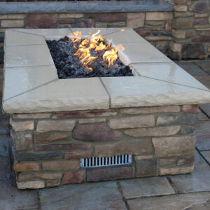 Antiquity Rectangular Built-In Fire Pit - Fireplace Stone & Patio