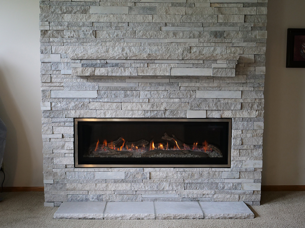 Slayton 60 Fireplace with Courtland Low Rise - Fireplace Stone & Patio